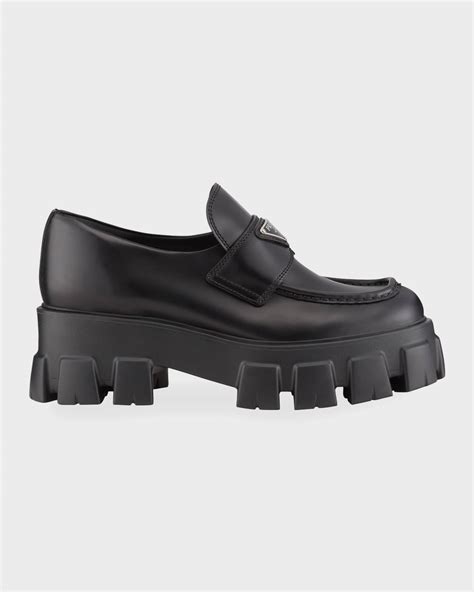 prada monolith loafers on feet|platform loafers prada.